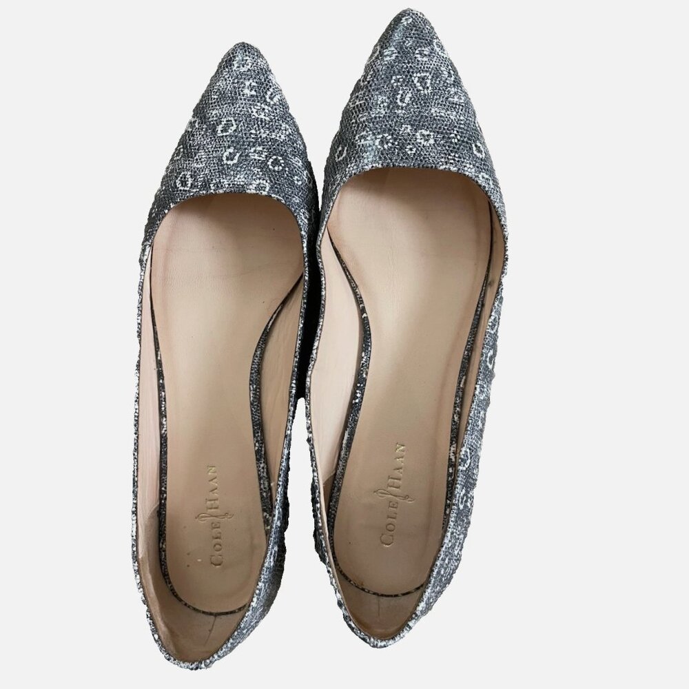 Cole Haan Python Leather Snakeskin embossed Flats in slate & off-white Size 7.5